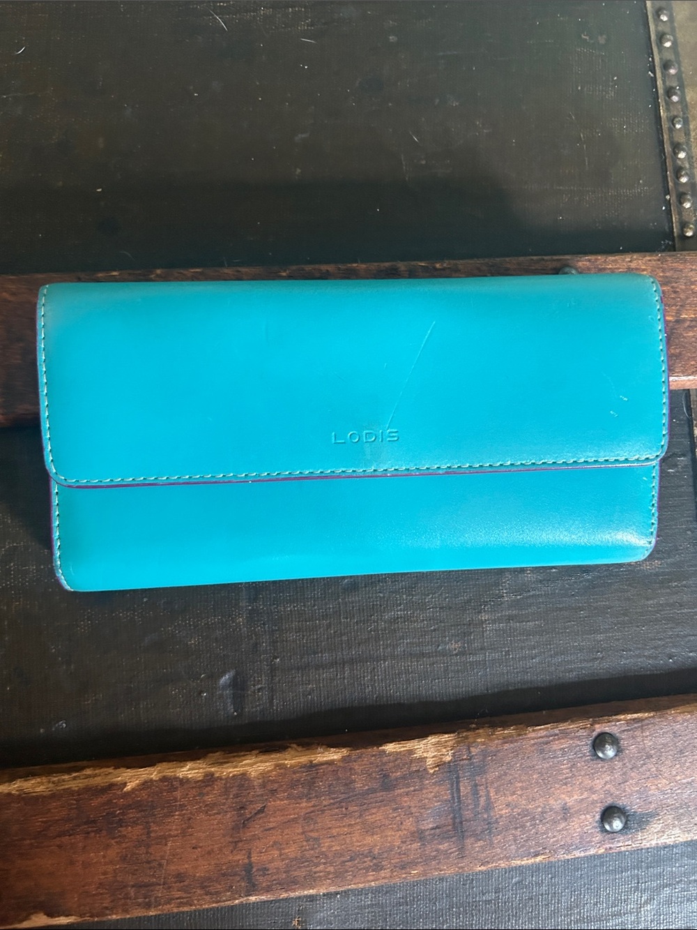 Lodis Teal Leather Fold-Over Wallet